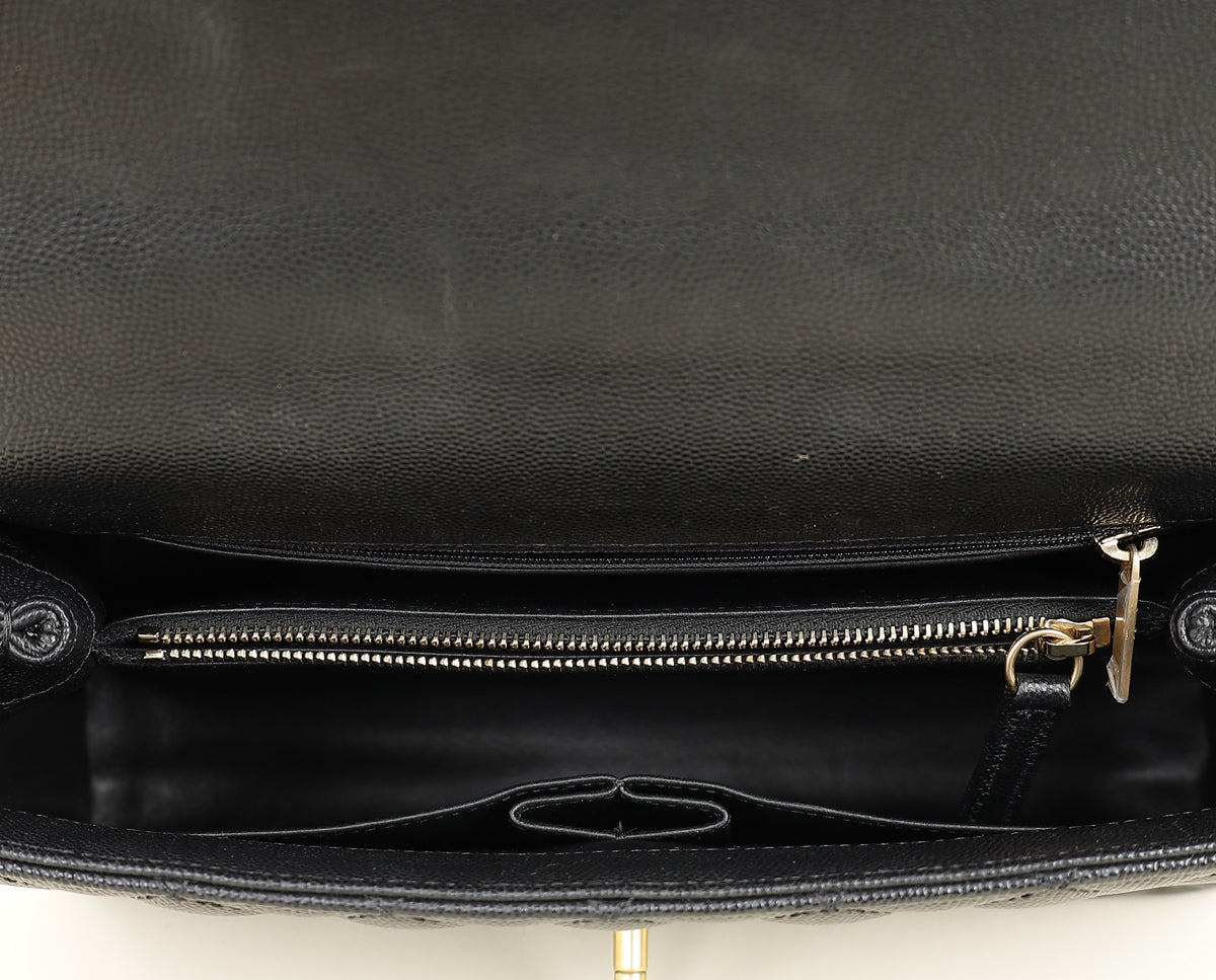 Chanel Black CC Coco Handle Caviar Bag with Lizard Handle