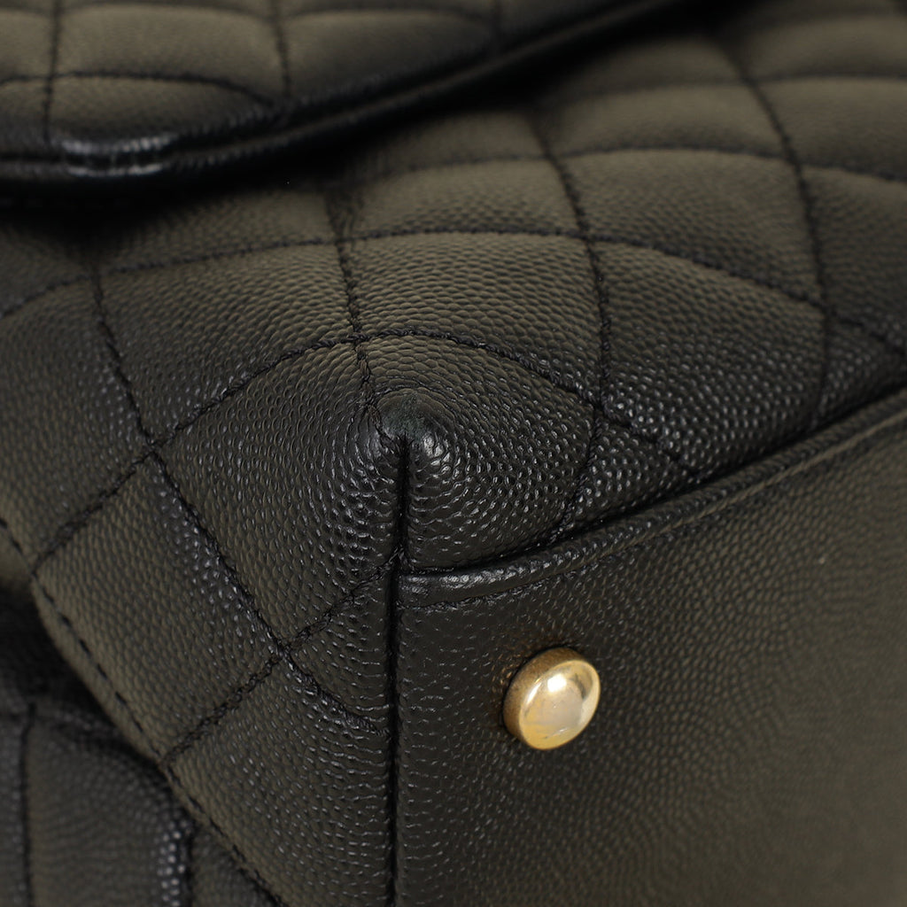 Chanel Black CC Coco Handle Caviar Bag with Lizard Handle