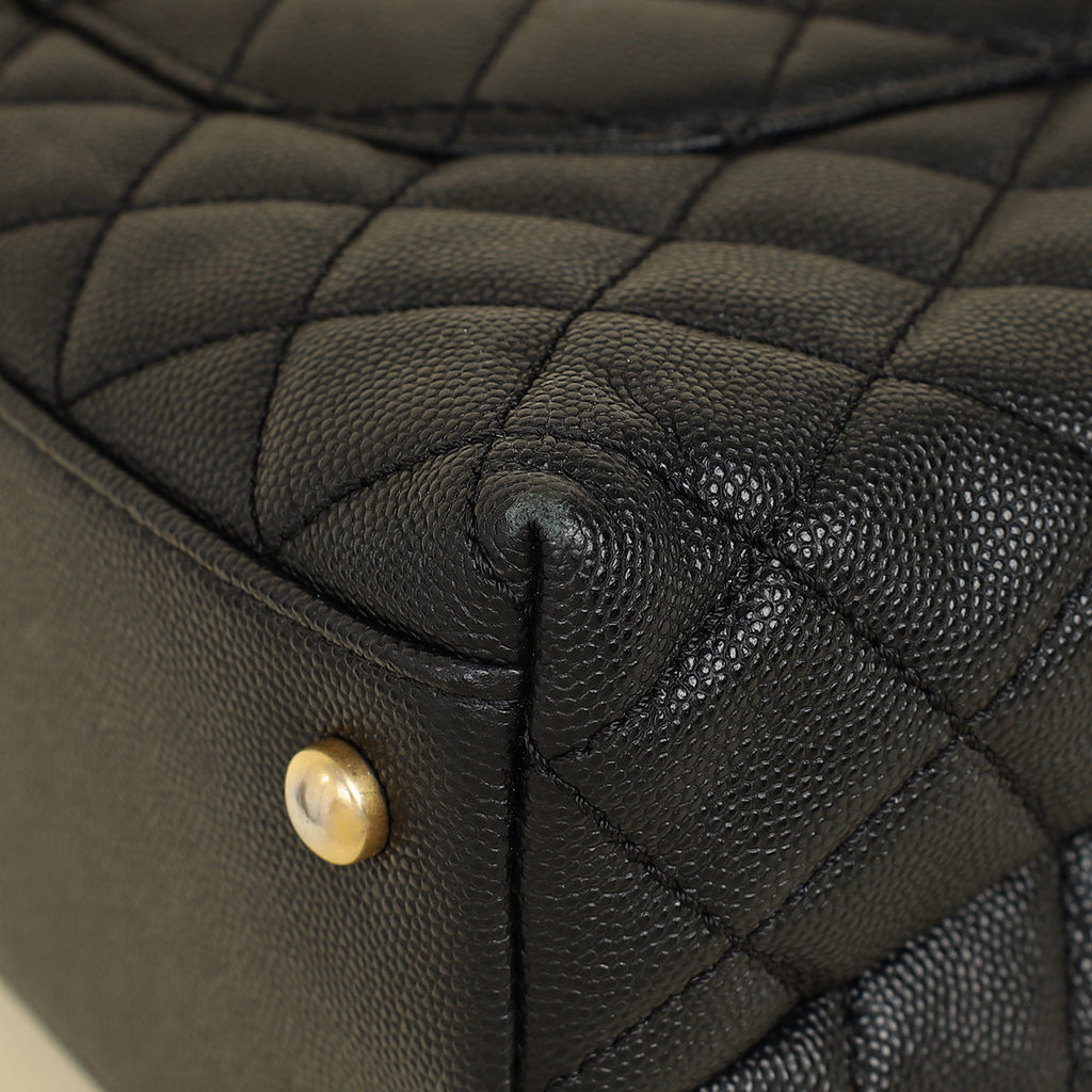 Chanel Black CC Coco Handle Caviar Bag with Lizard Handle