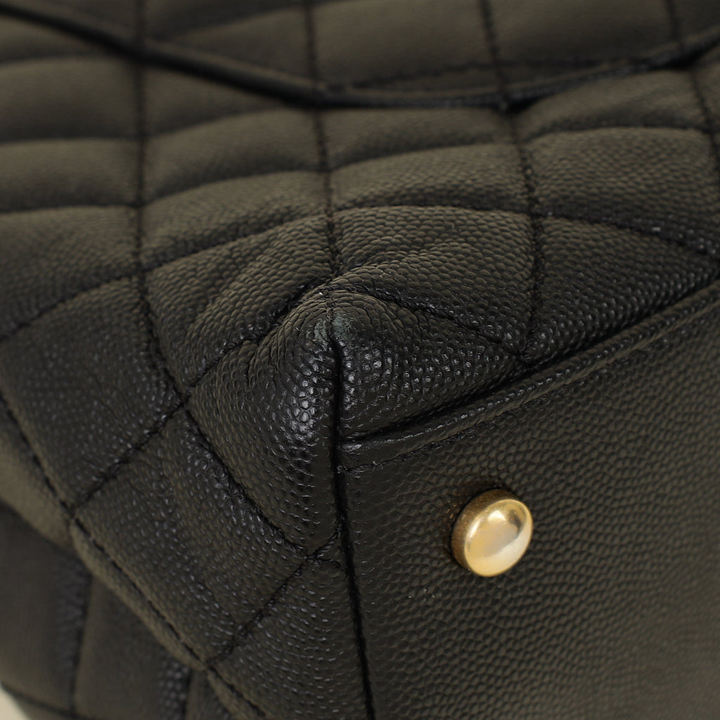 Chanel Black CC Coco Handle Caviar Bag with Lizard Handle