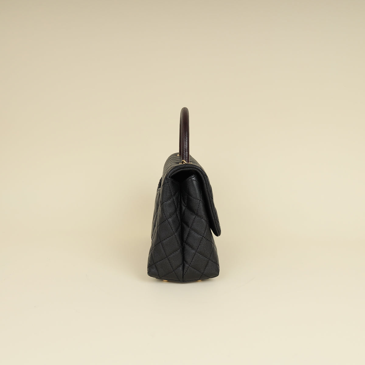 Chanel Black CC Coco Handle Caviar Bag with Lizard Handle