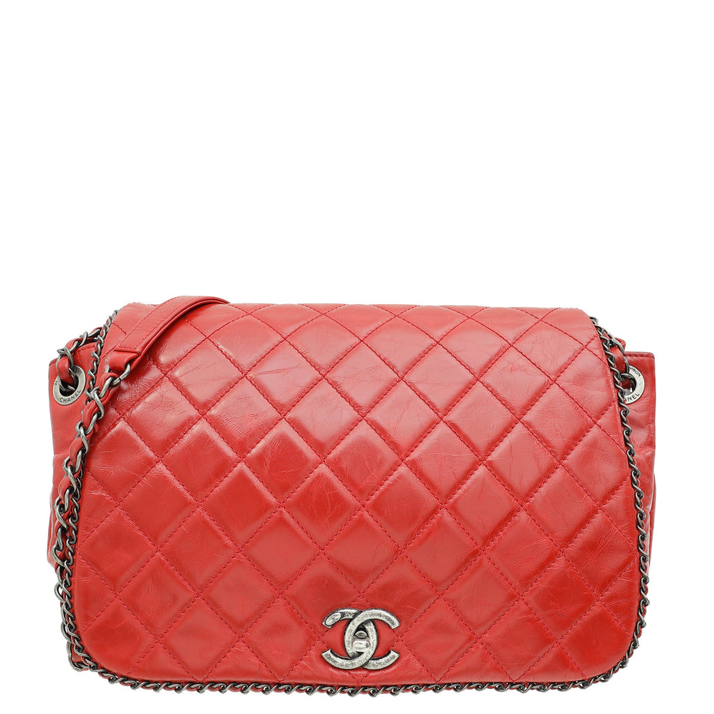 Chanel Red CC Enchained Accordion Flap Quilted Bag