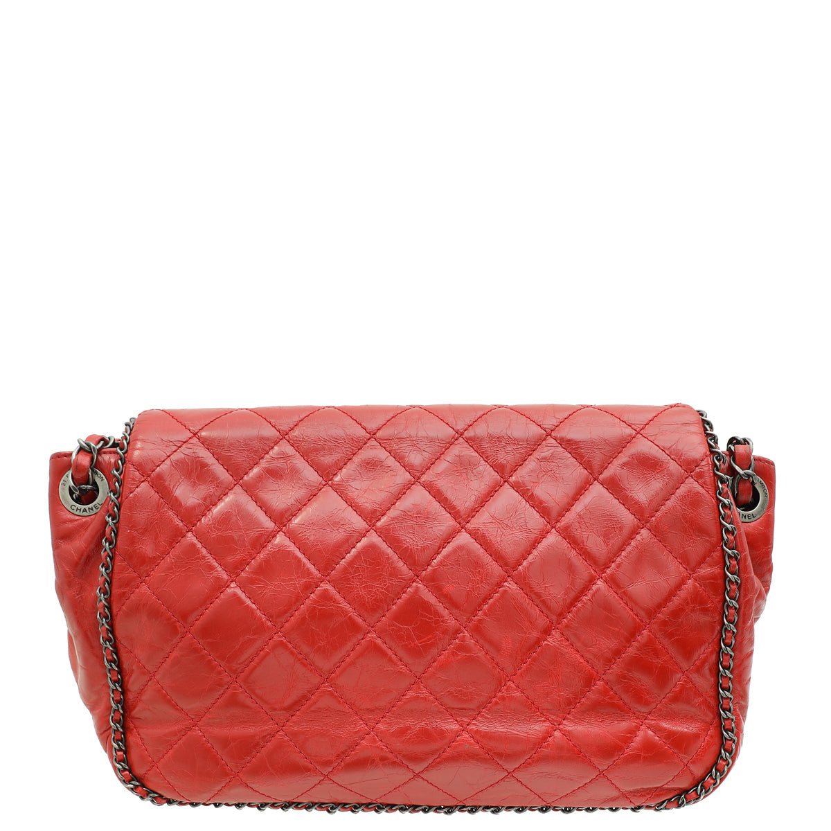 Chanel Red CC Enchained Accordion Flap Quilted Bag