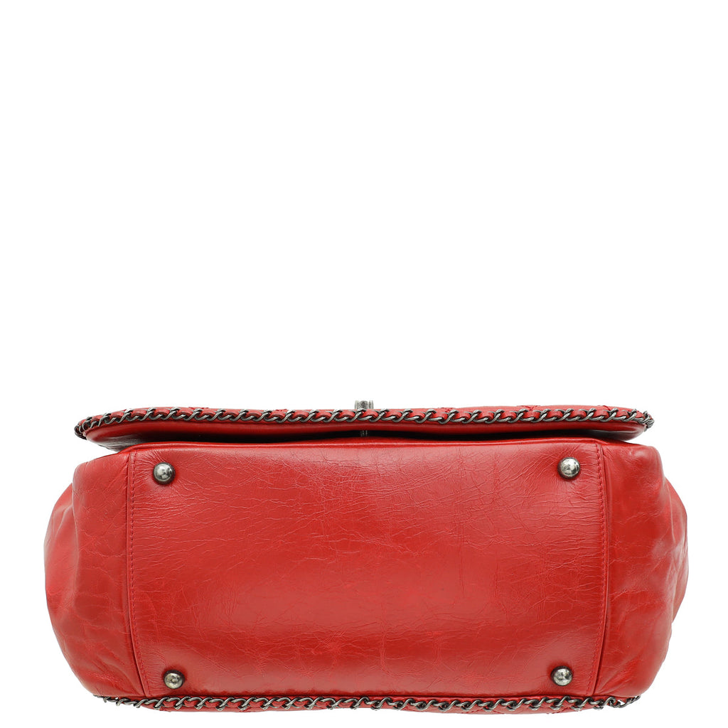 Chanel Red CC Enchained Accordion Flap Quilted Bag