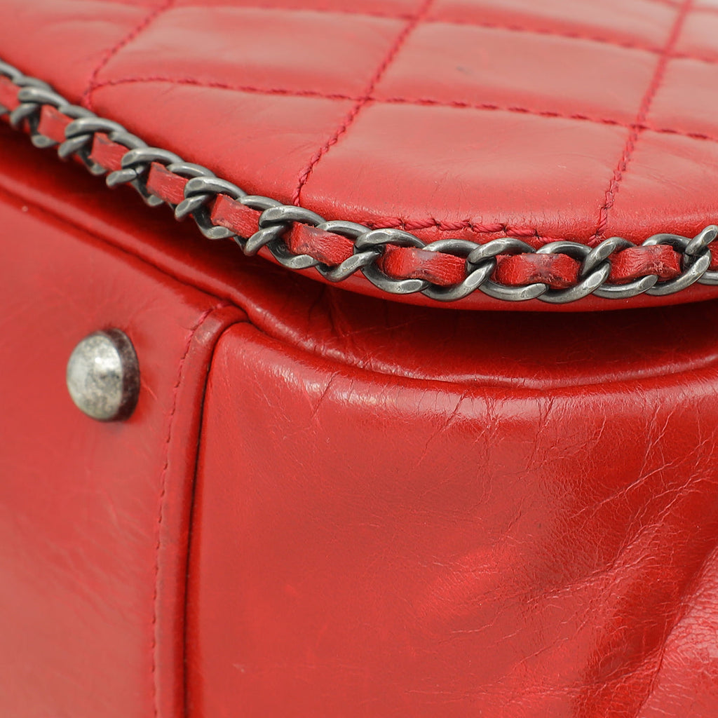 Chanel Red CC Enchained Accordion Flap Quilted Bag