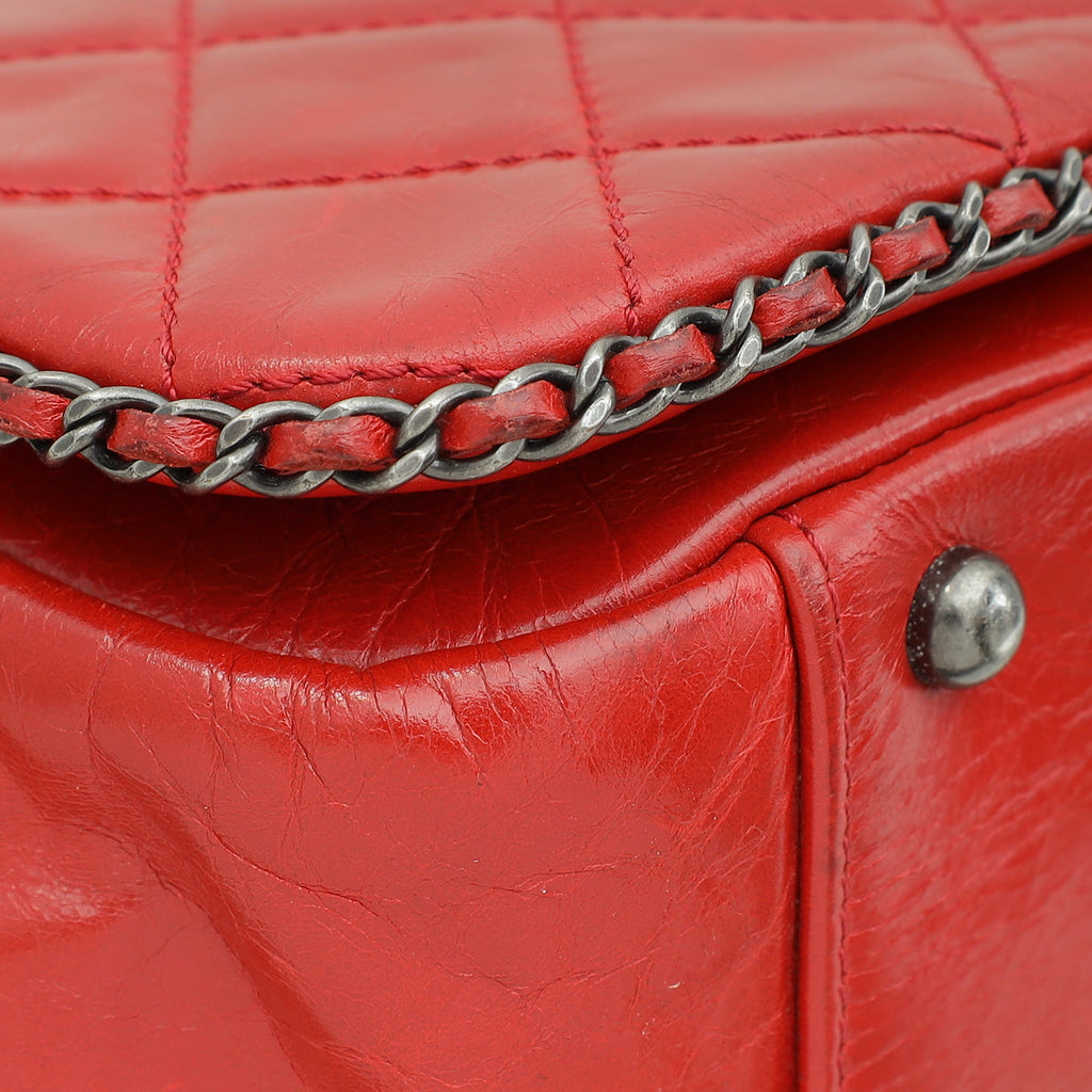Chanel Red CC Enchained Accordion Flap Quilted Bag