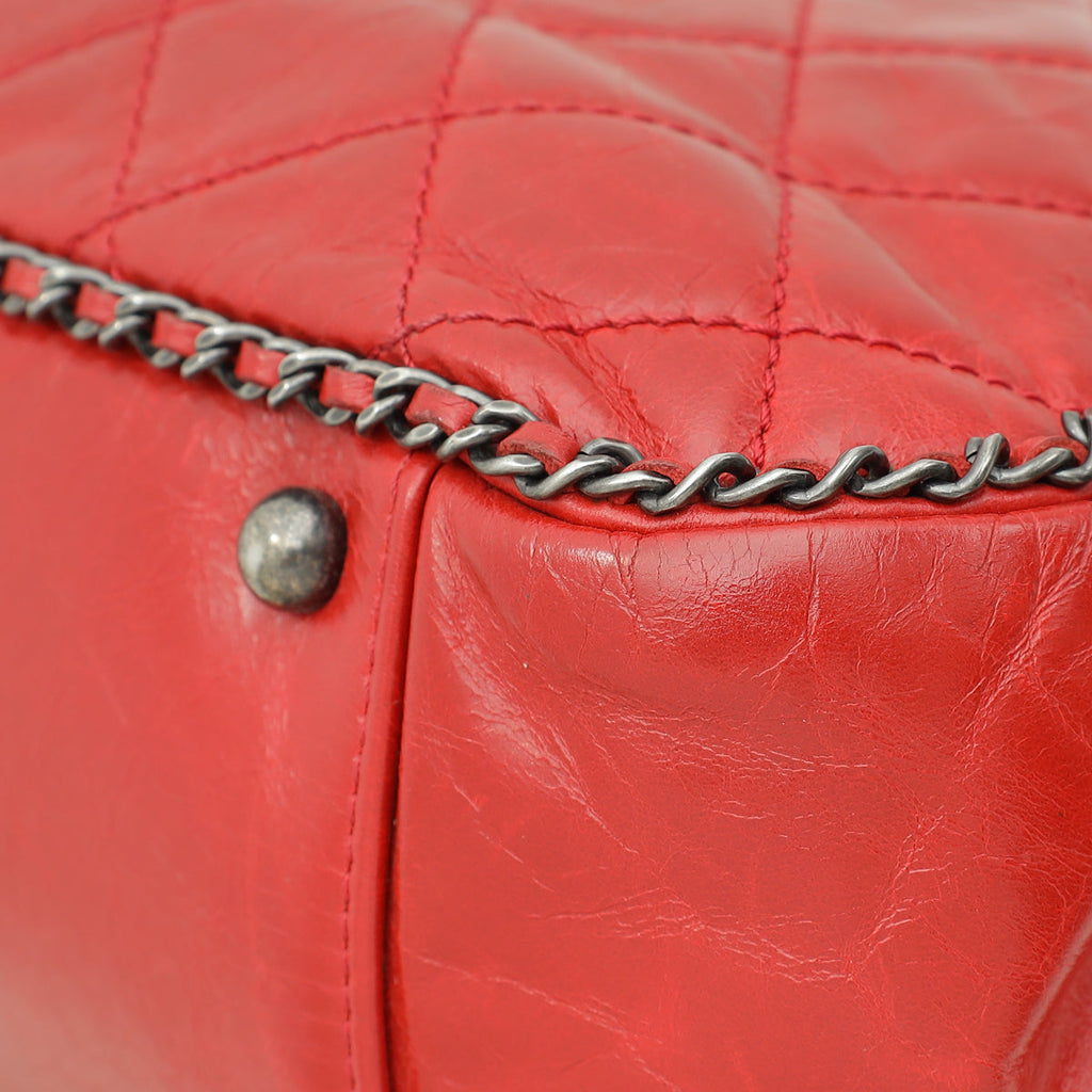 Chanel Red CC Enchained Accordion Flap Quilted Bag