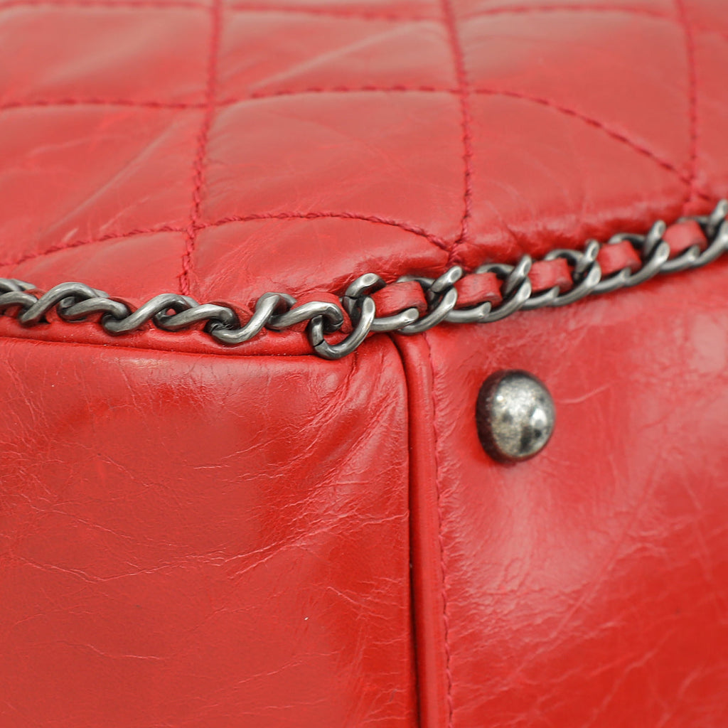 Chanel Red CC Enchained Accordion Flap Quilted Bag