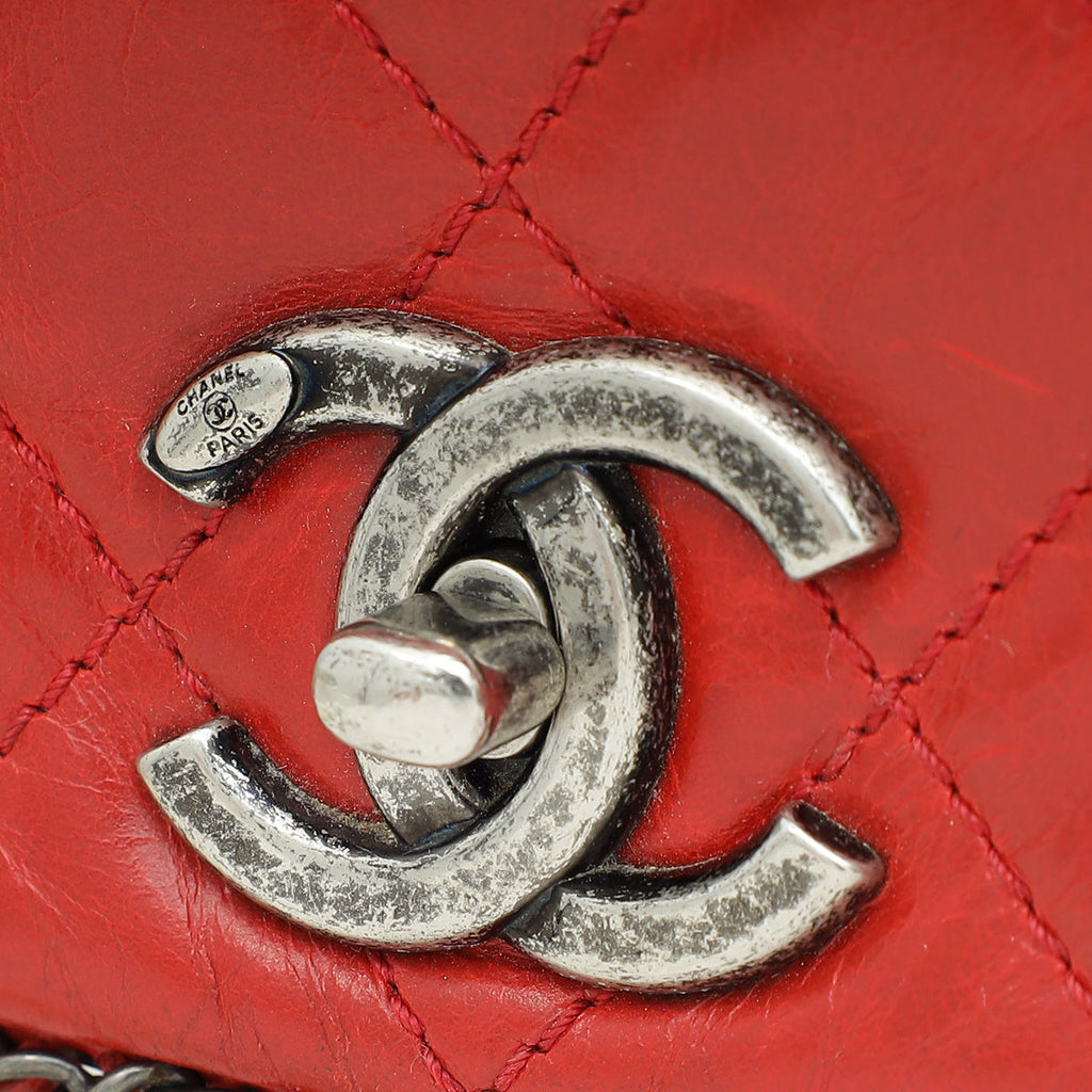 Chanel Red CC Enchained Accordion Flap Quilted Bag