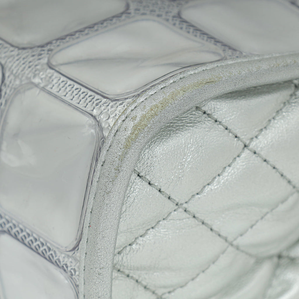 Chanel Silver CC Vinyl Ice Cube Pochette