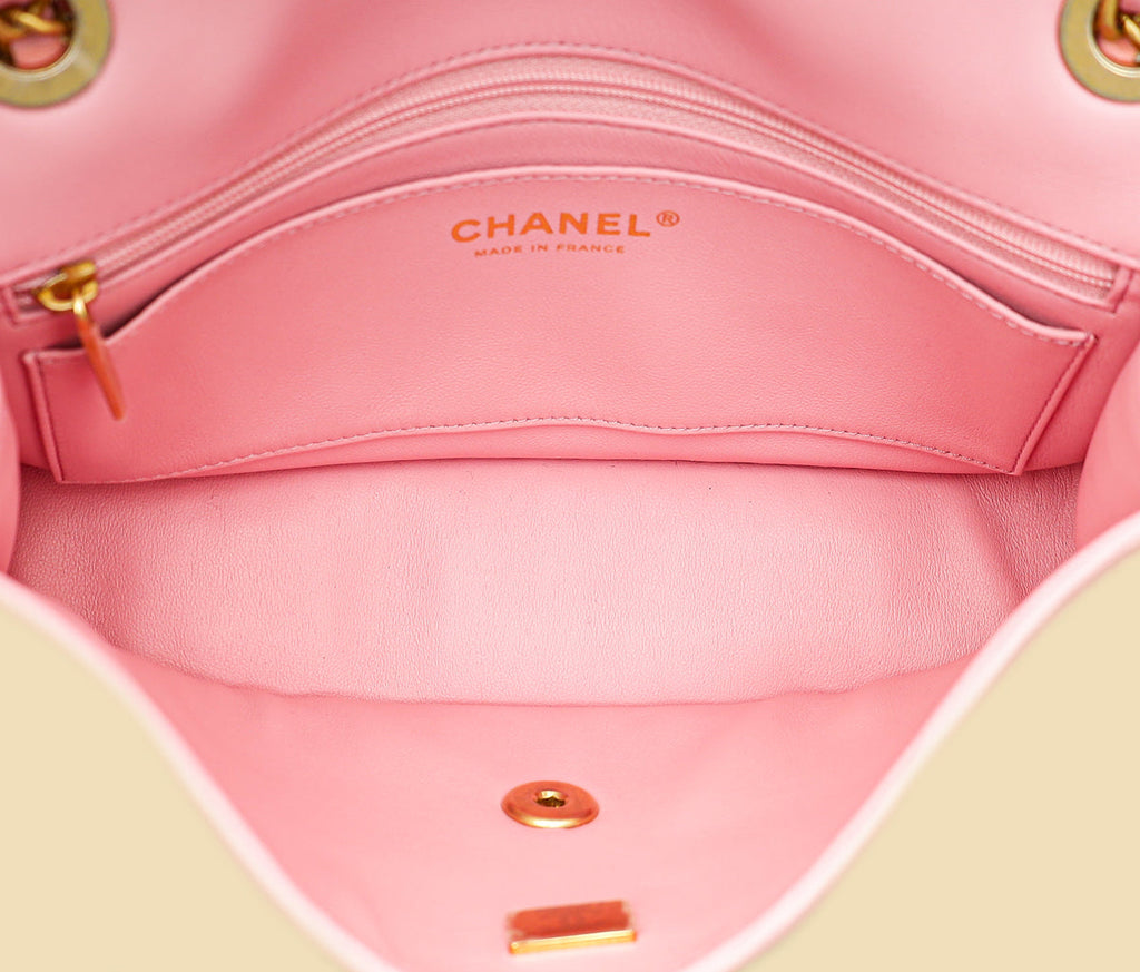 Chanel Metallic Pink CC Viscose Woven Flap Bag