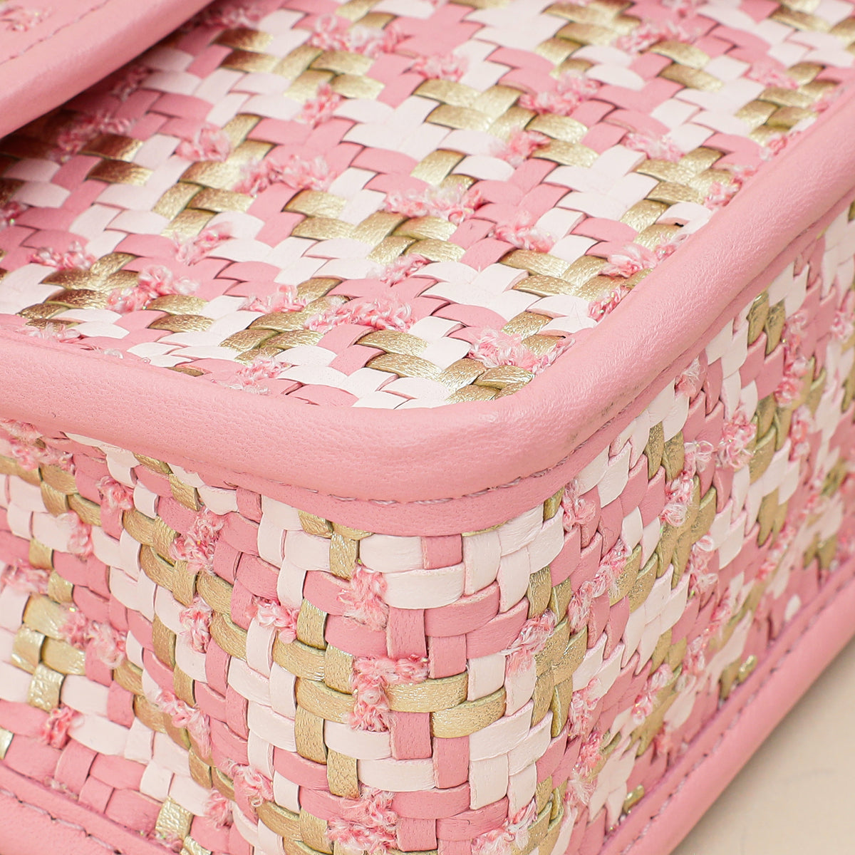 Chanel Metallic Pink CC Viscose Woven Flap Bag