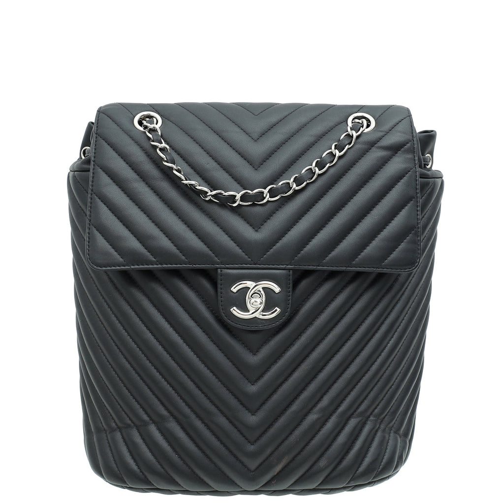 Chanel Black Chevron Quilt Urban Spirit Backpack Large Bag