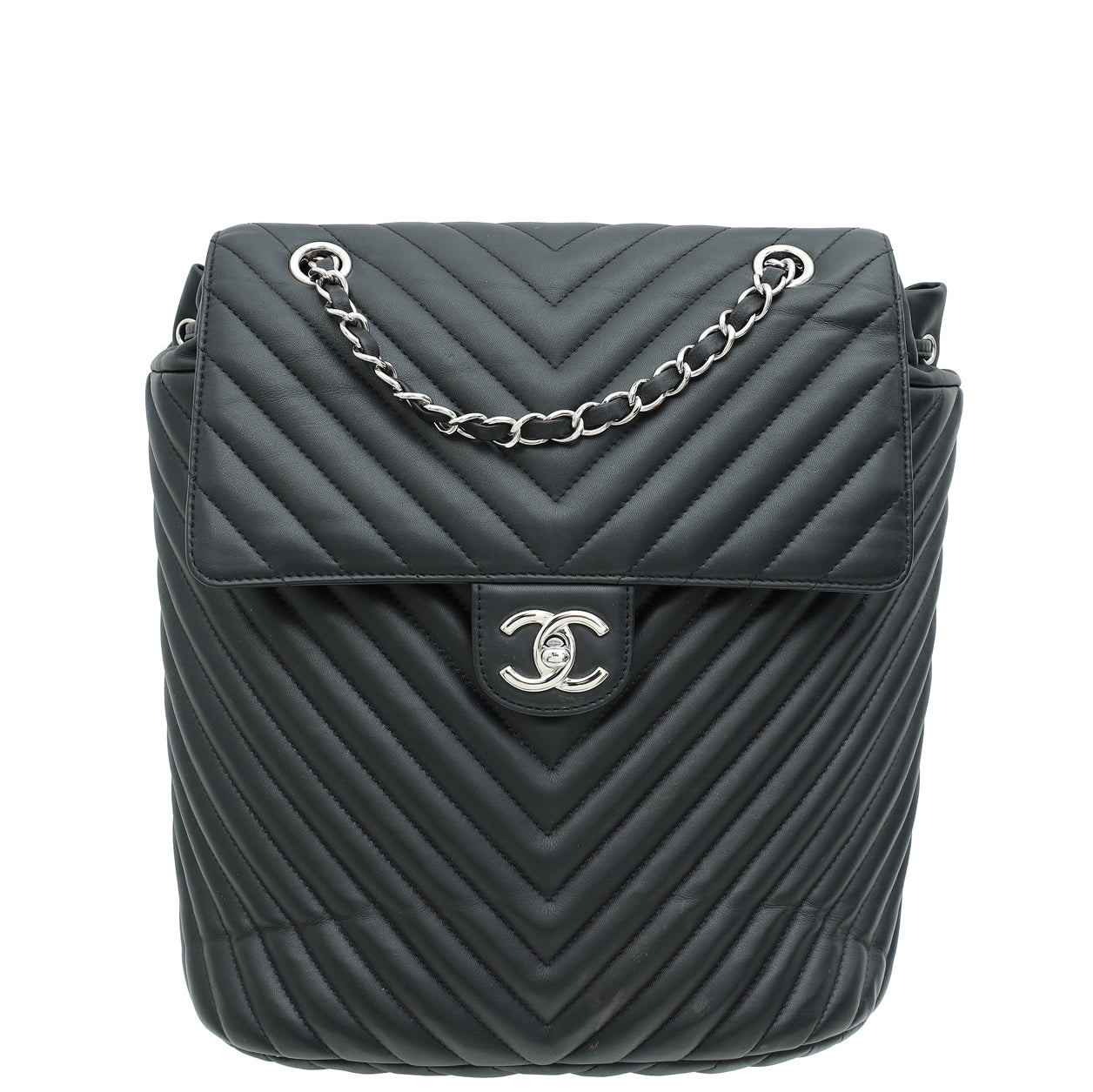 Chanel Black Chevron Quilt Urban Spirit Backpack Large Bag