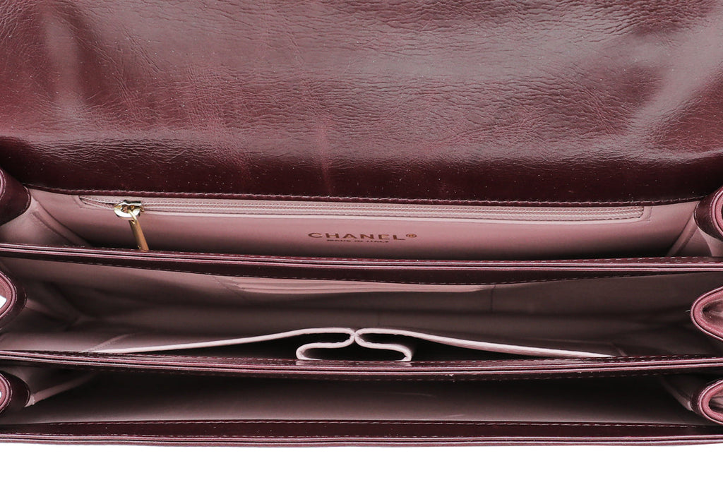 Chanel Burgundy CC Glazed Straight Line Large Bag