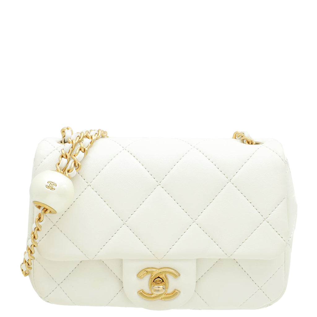Chanel White CC Double Pearl Mini Flap Bag