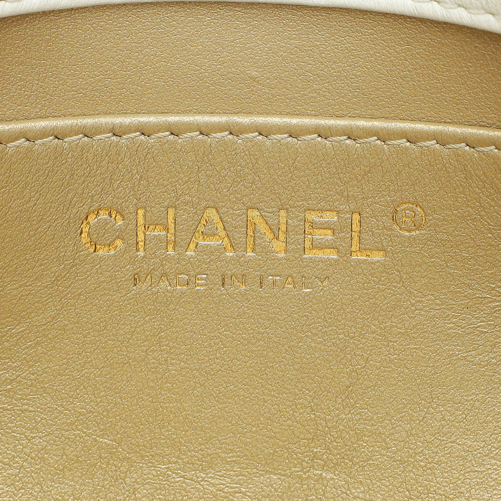 Chanel White CC Double Pearl Mini Flap Bag