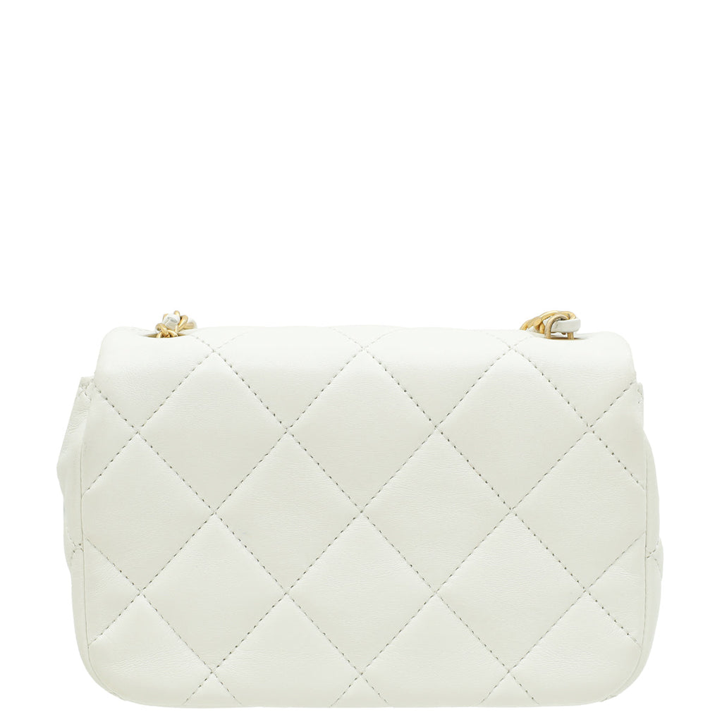 Chanel White CC Double Pearl Mini Flap Bag