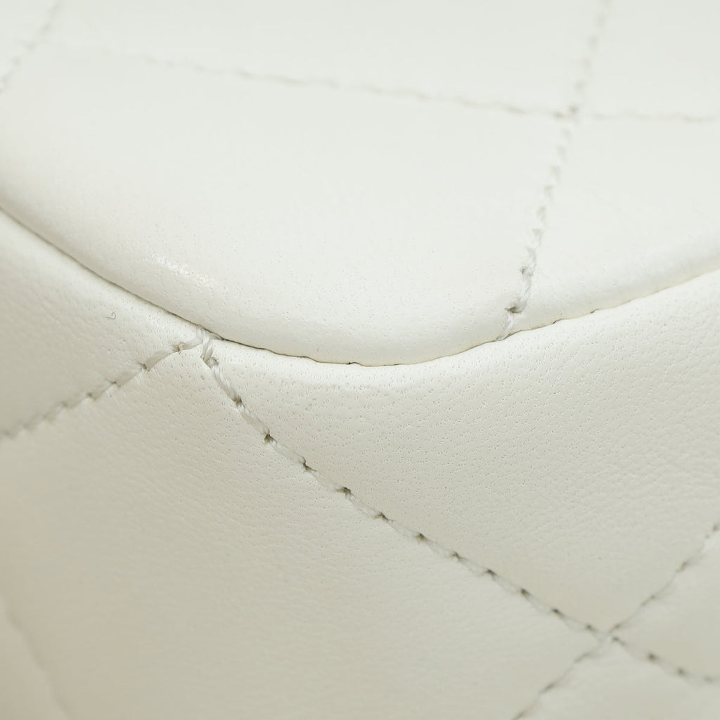 Chanel White CC Double Pearl Mini Flap Bag