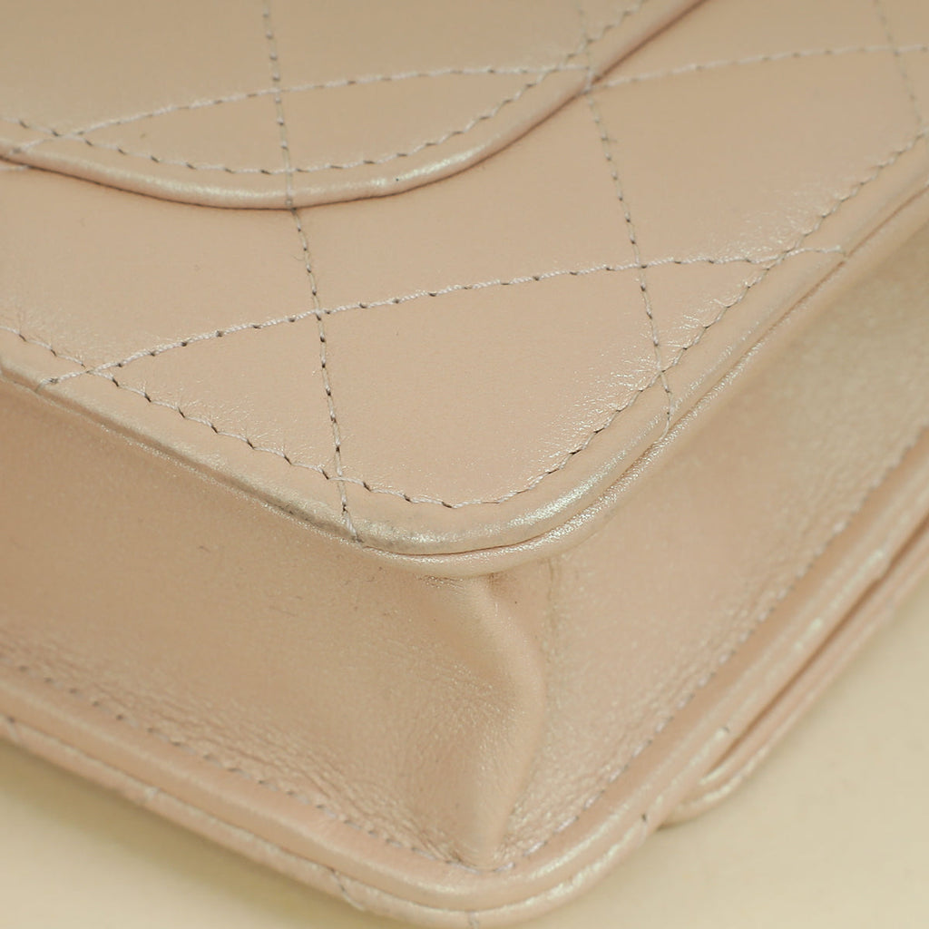 Chanel Metallic Pearly Pink CC Classic Wallet on Chain