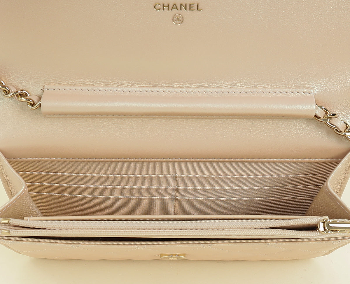 Chanel Metallic Pearly Pink CC Classic Wallet on Chain
