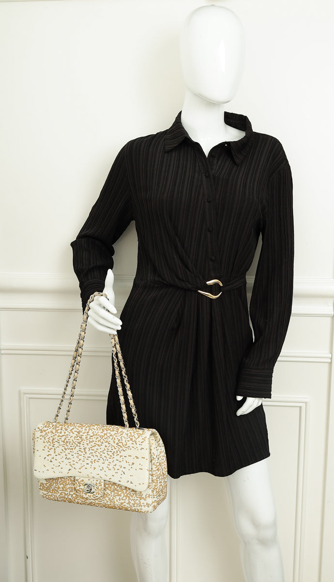 Chanel Bicolor Raffia Sequins Single Flap Jumbo Bag