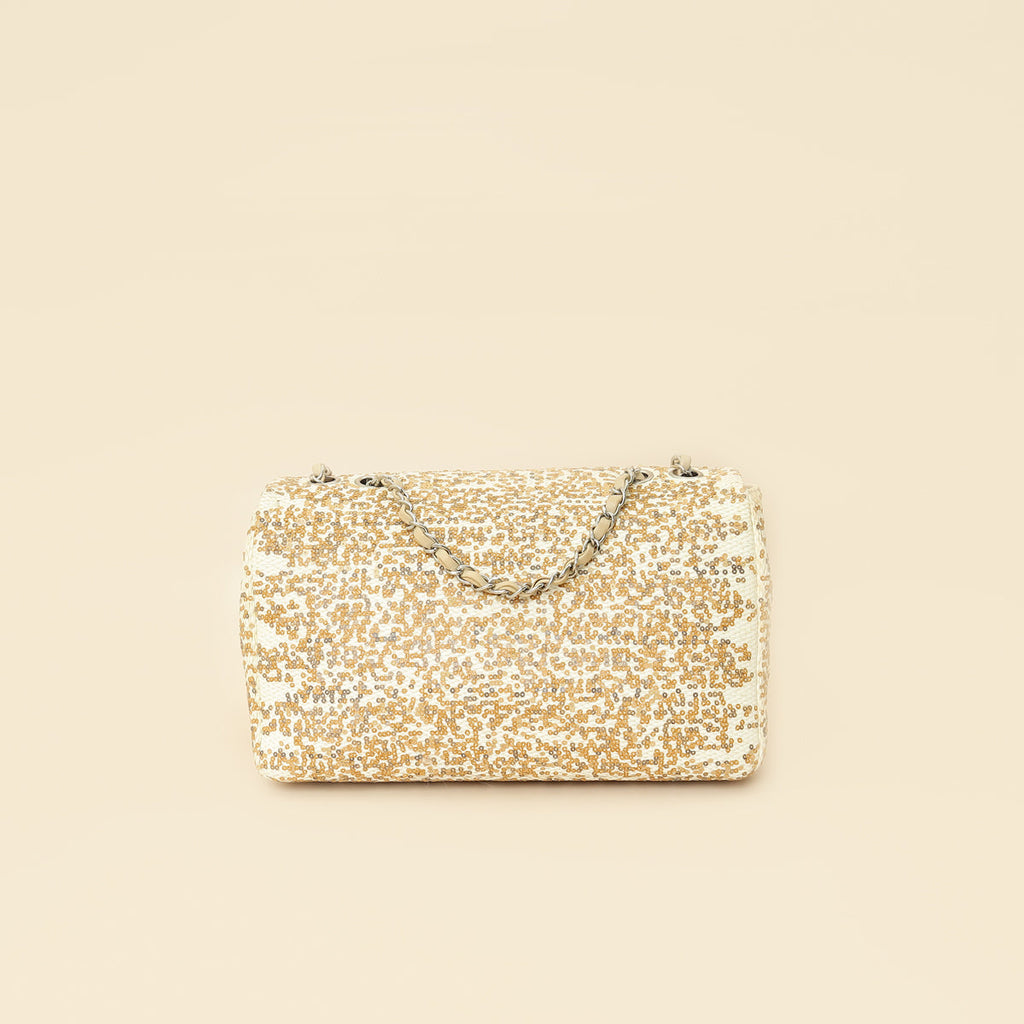 Chanel Bicolor Raffia Sequins Single Flap Jumbo Bag