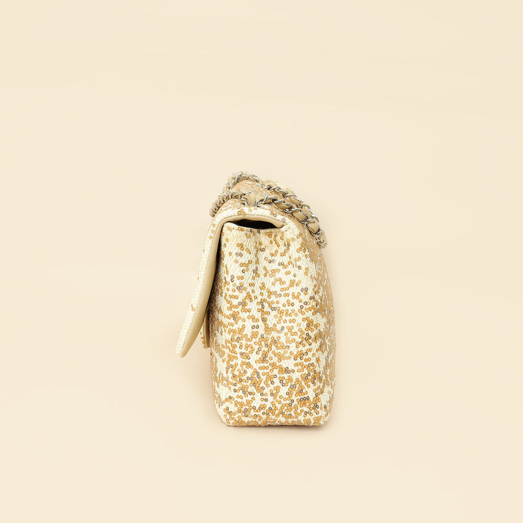 Chanel Bicolor Raffia Sequins Single Flap Jumbo Bag