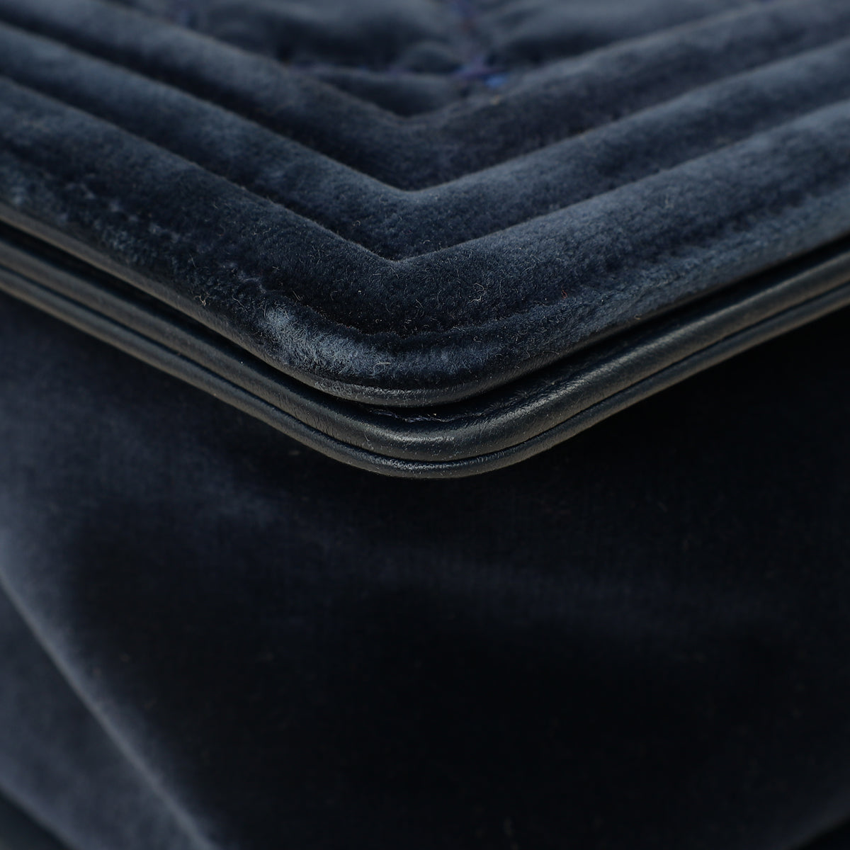Chanel Navy Blue Velvet Stitched Boy Medium Flap Bag