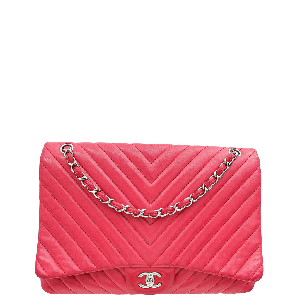 Chanel Fuchsia CC Chevron Single Flap Maxi Bag