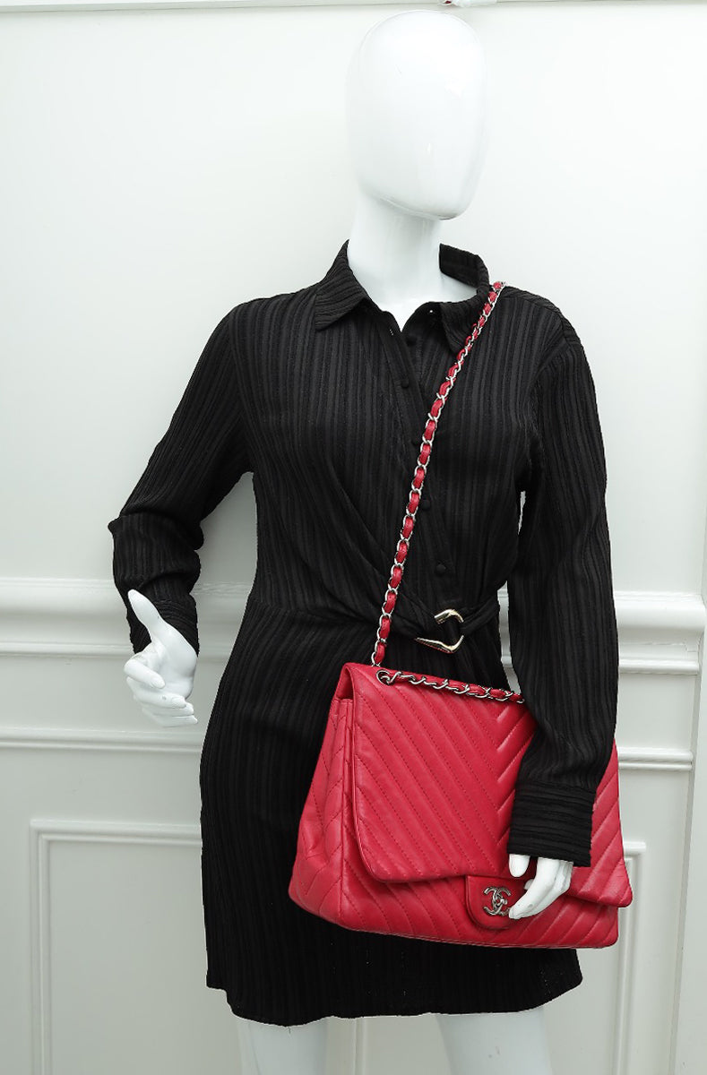 Chanel Fuchsia CC Chevron Single Flap Maxi Bag