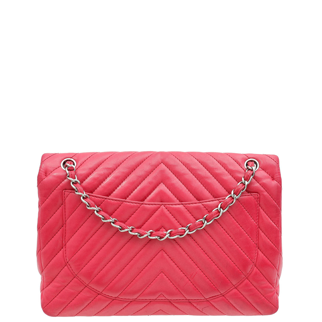 Chanel Fuchsia CC Chevron Single Flap Maxi Bag