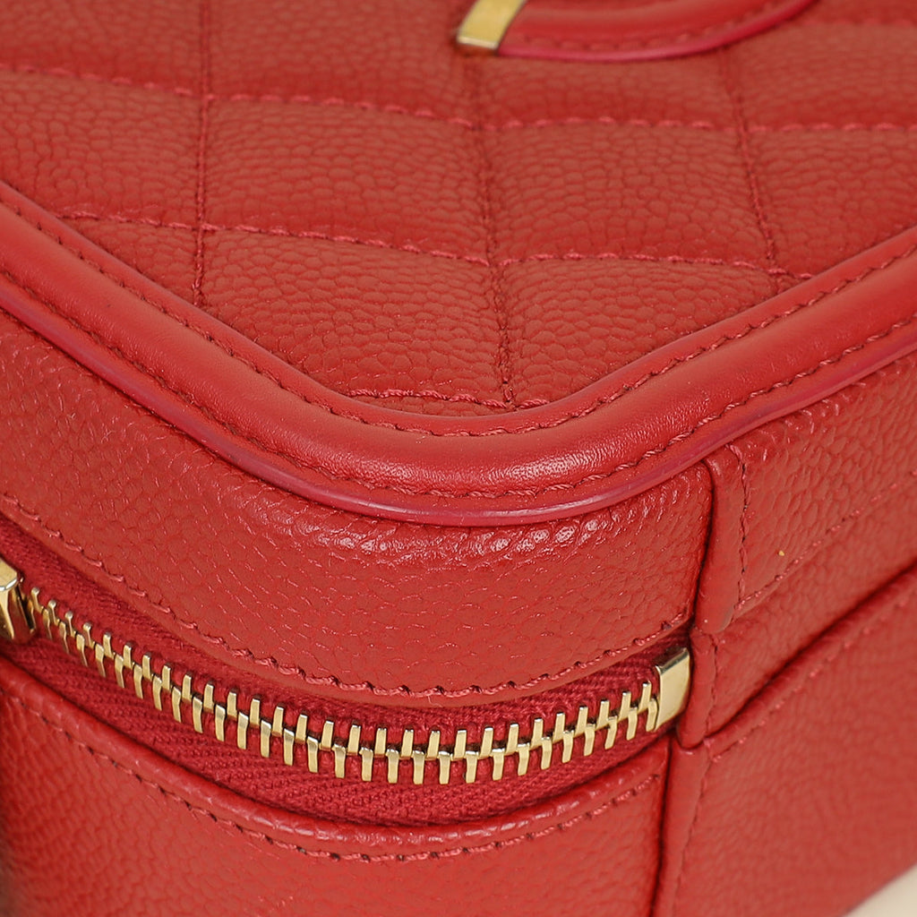 Chanel Red CC Filigree Medium Vanity Bag