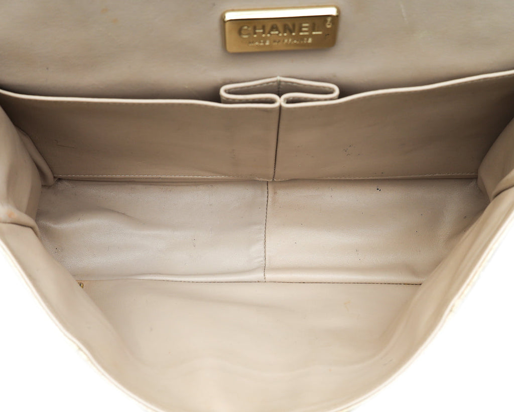 Chanel Pearl Beige Python CC Classic Double Flap Jumbo Bag
