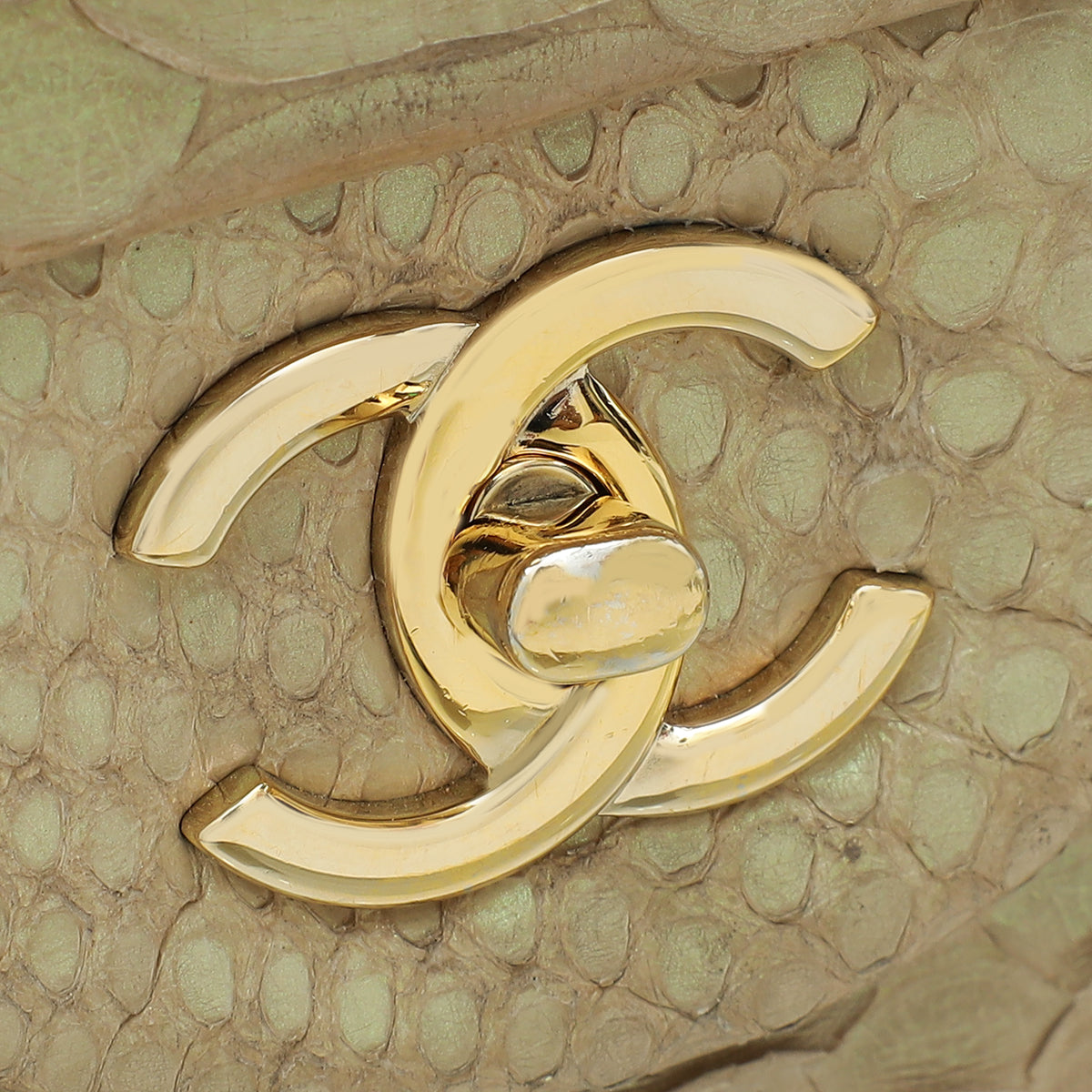 Chanel Pearl Beige Python CC Classic Double Flap Jumbo Bag