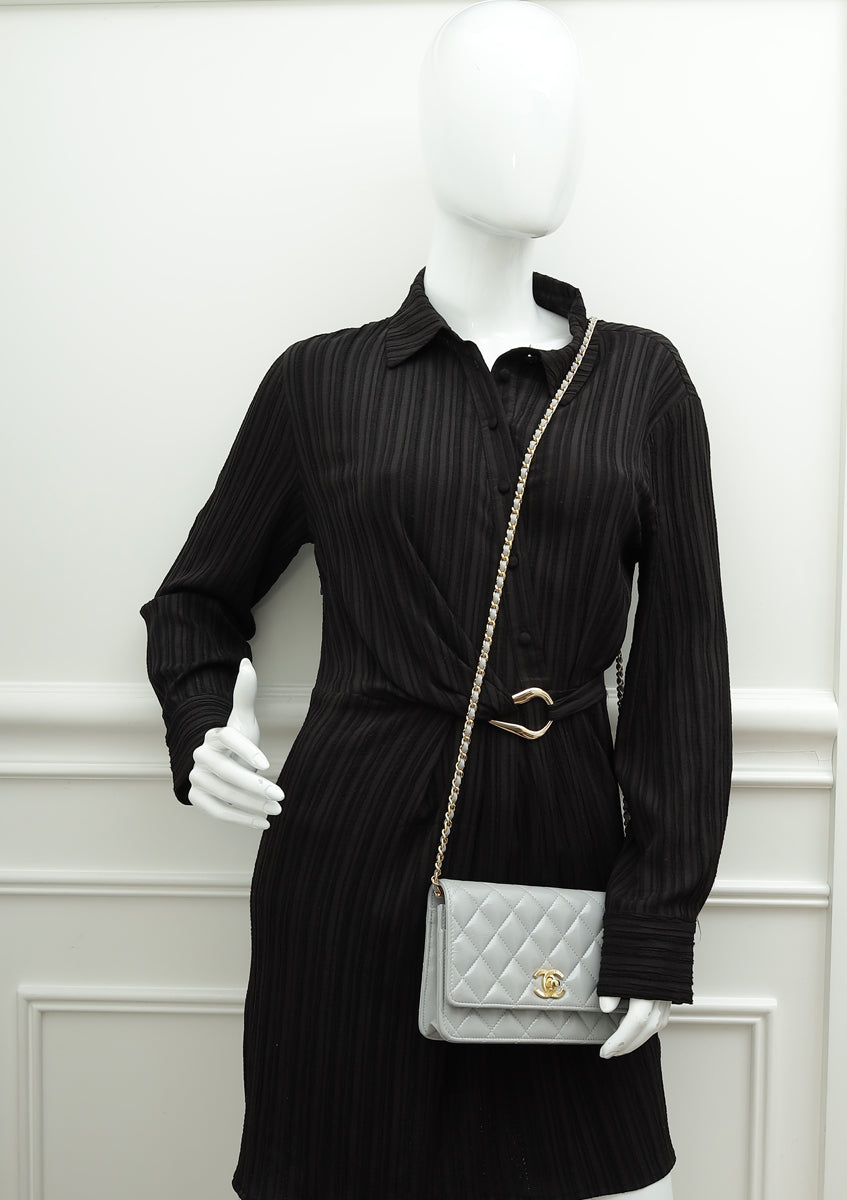 Chanel Grey CC Shiny Wallet On Chain