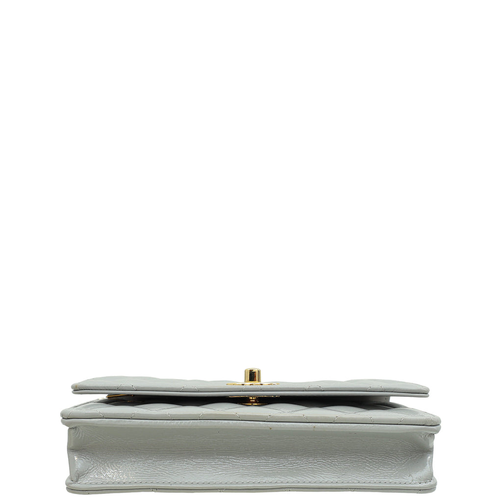 Chanel Grey CC Shiny Wallet On Chain