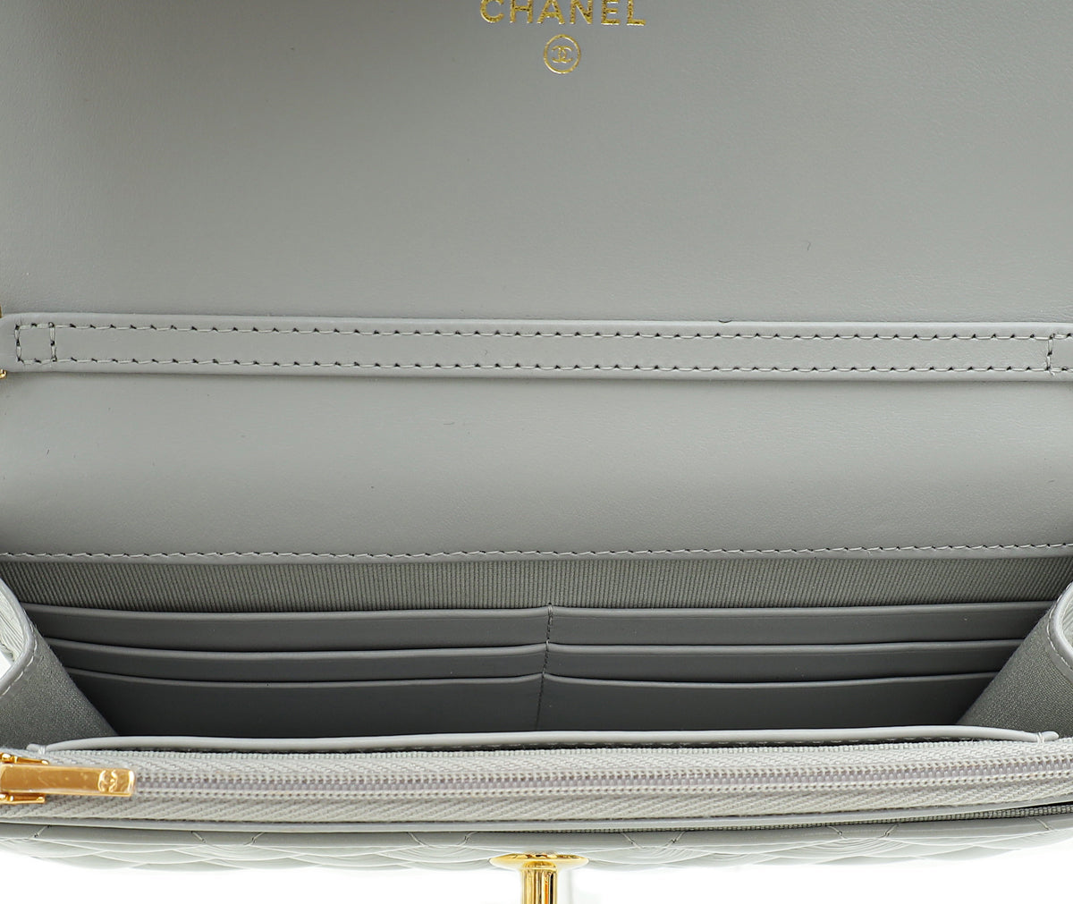 Chanel Grey CC Shiny Wallet On Chain