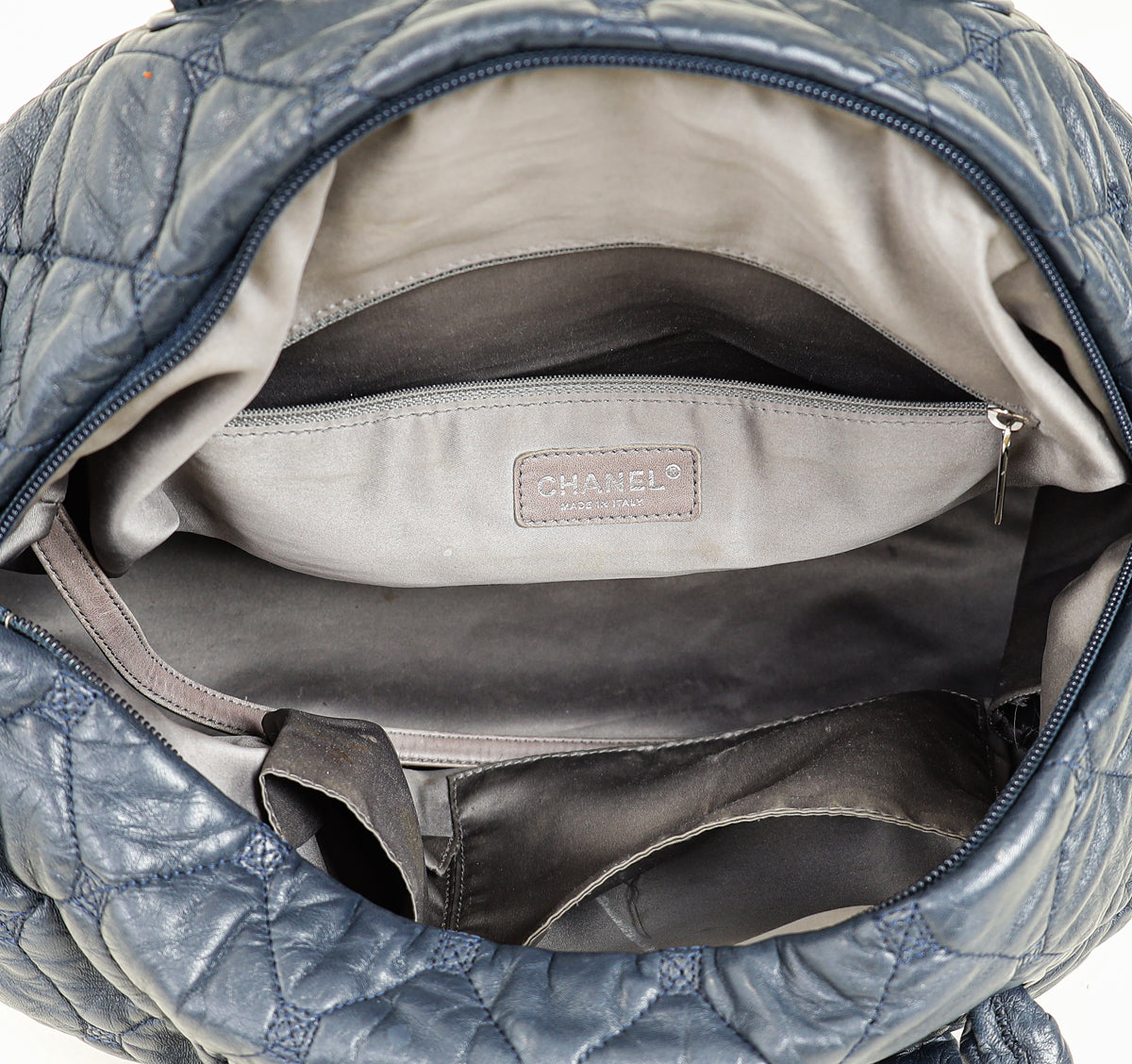 Chanel Indigo Blue CC Quilted Hidden Chain Bowler Bag