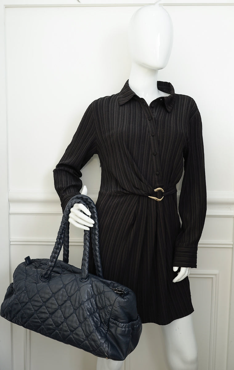 Chanel Indigo Blue CC Quilted Hidden Chain Bowler Bag