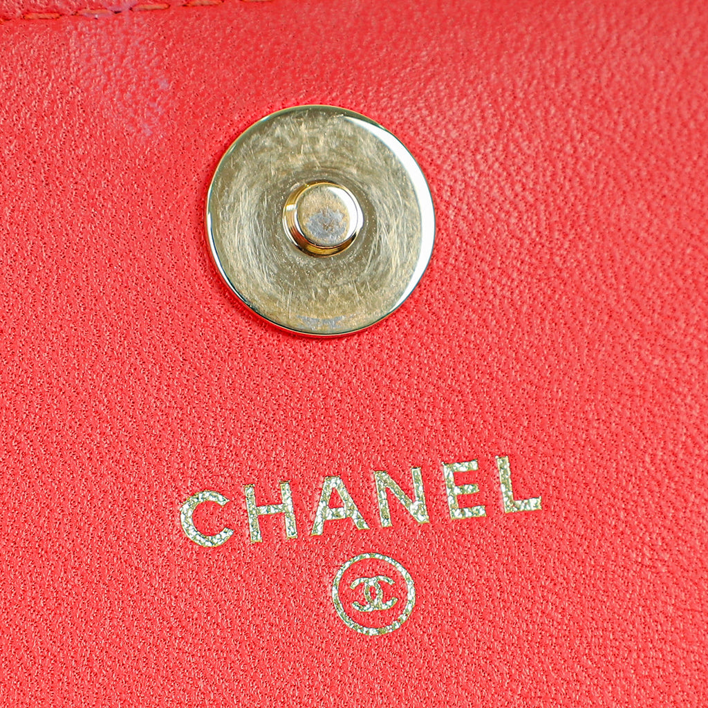 Chanel Red Square Wallet on Chain