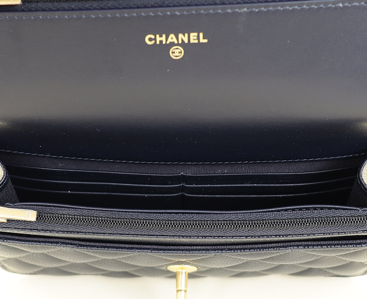 Chanel Navy Blue CC Top Handle Wallet On Chain