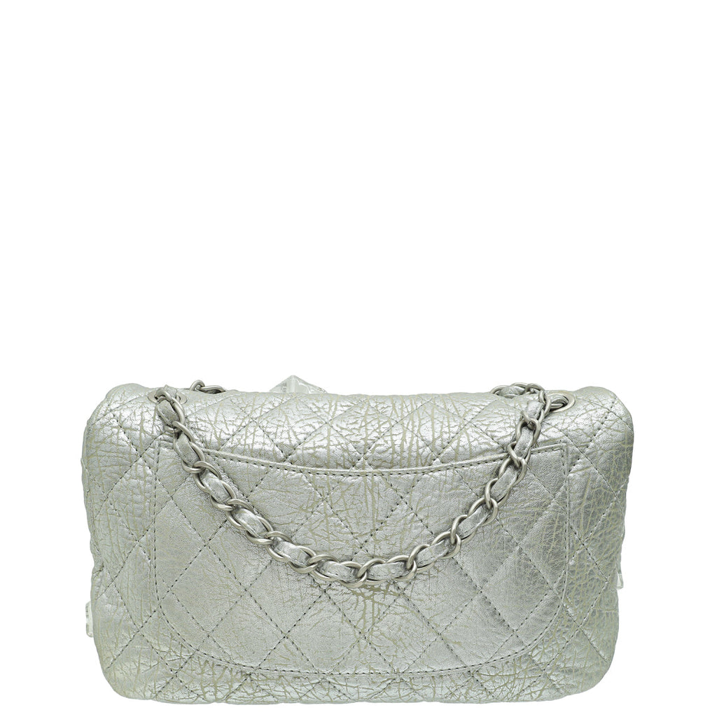 Chanel Metallic Silver Aged Ice Cube On the Rocks Flap Bag