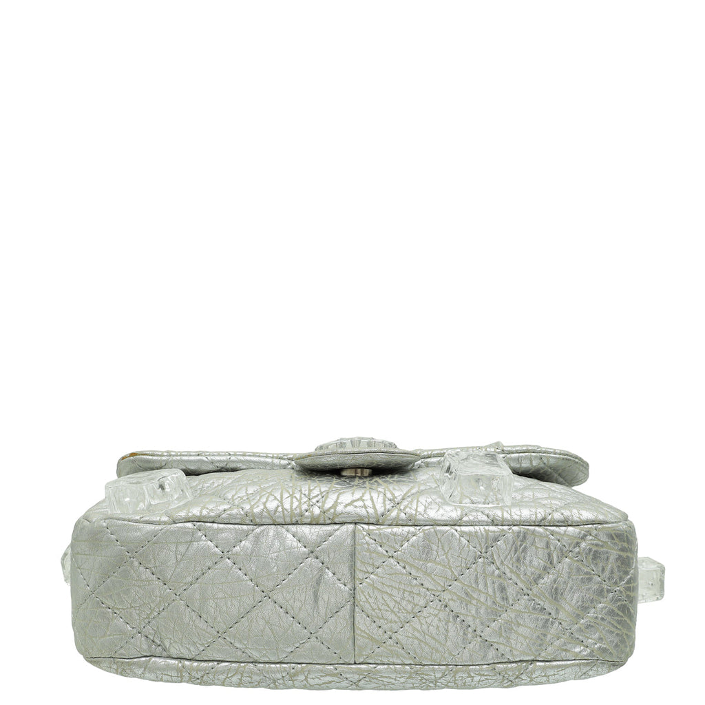 Chanel Metallic Silver Aged Ice Cube On the Rocks Flap Bag