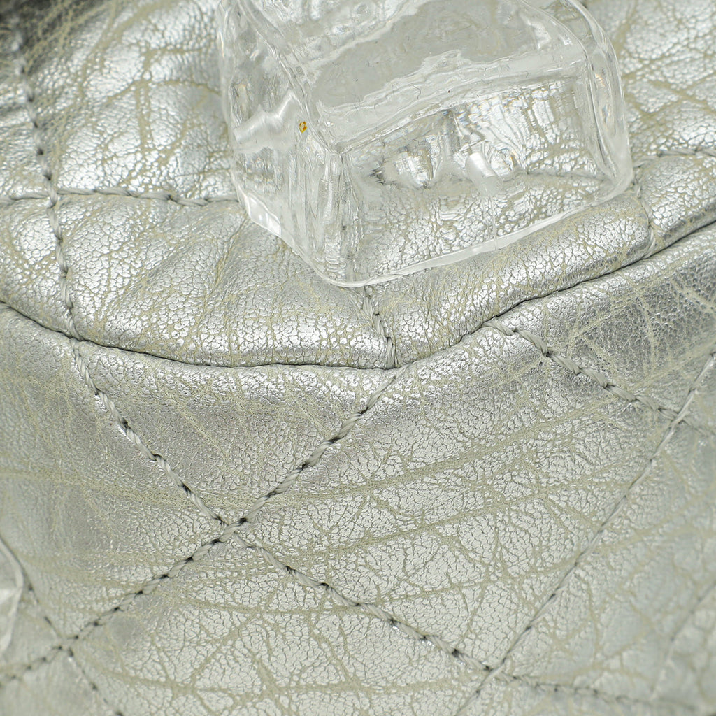 Chanel Metallic Silver Aged Ice Cube On the Rocks Flap Bag