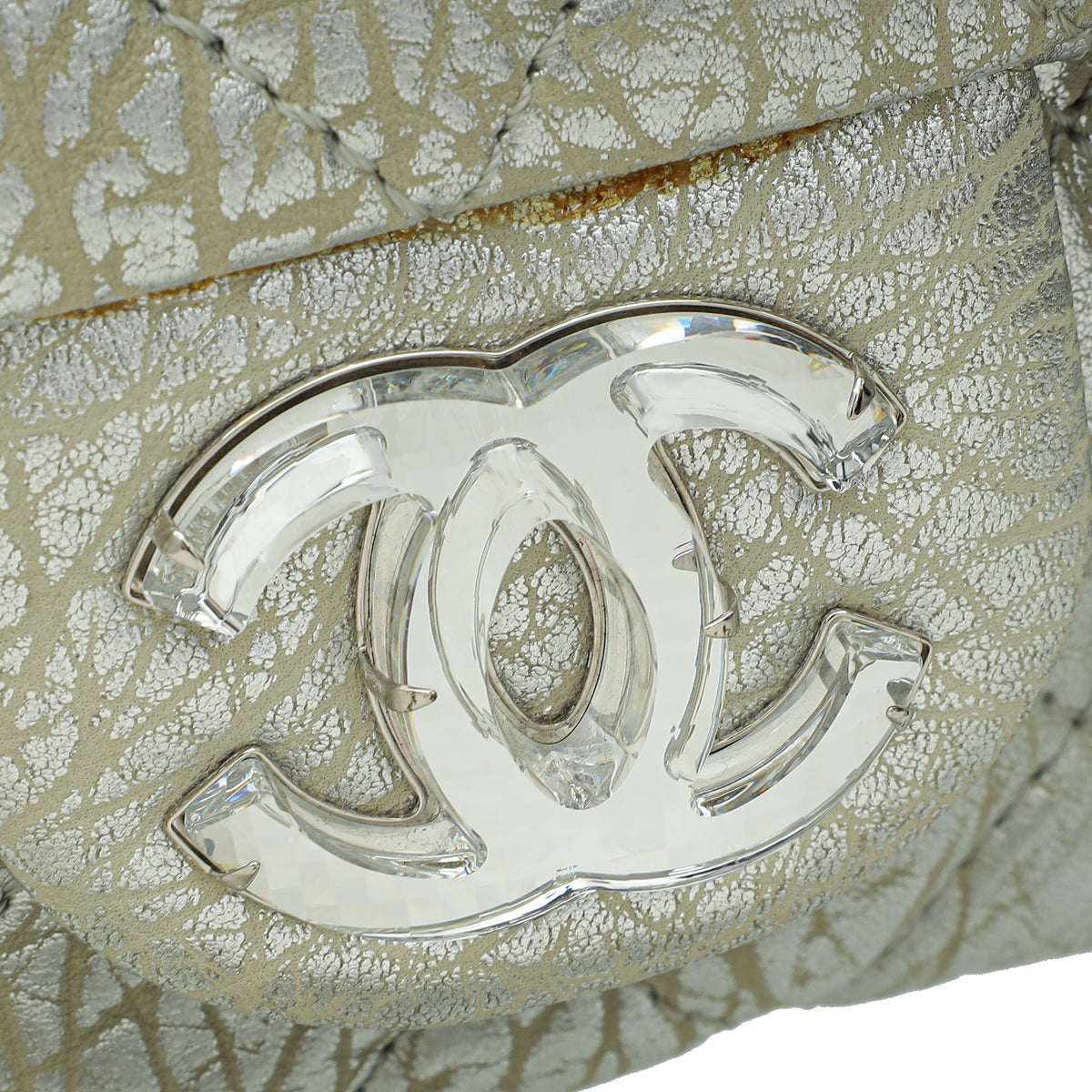 Chanel Metallic Silver Aged Ice Cube On the Rocks Flap Bag