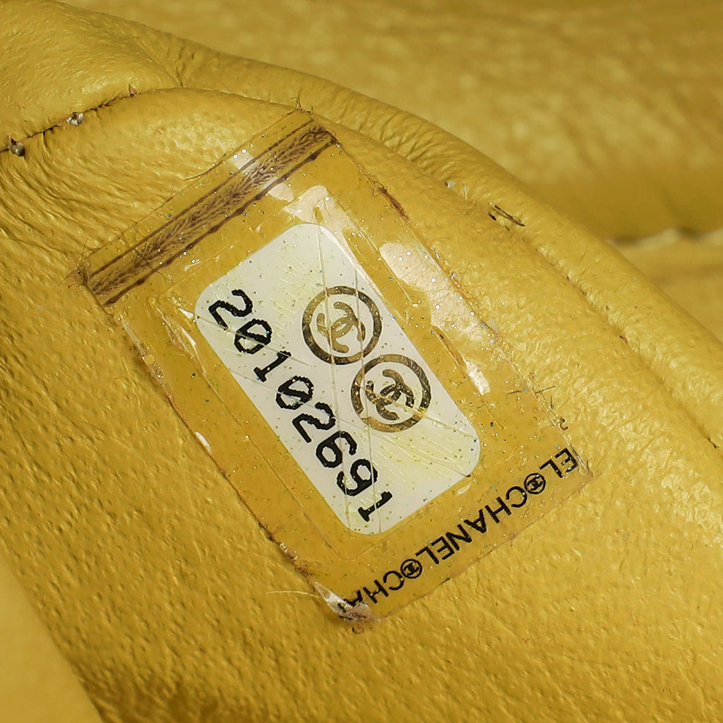 Chanel Yellow CC Classic Tweed Double Flap Medium Bag