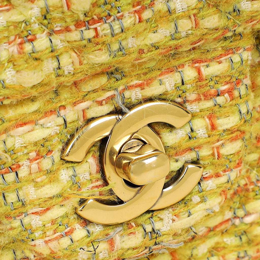 Chanel Yellow CC Classic Tweed Double Flap Medium Bag
