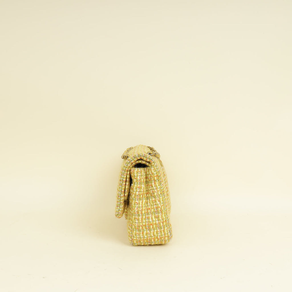 Chanel Yellow CC Classic Tweed Double Flap Medium Bag