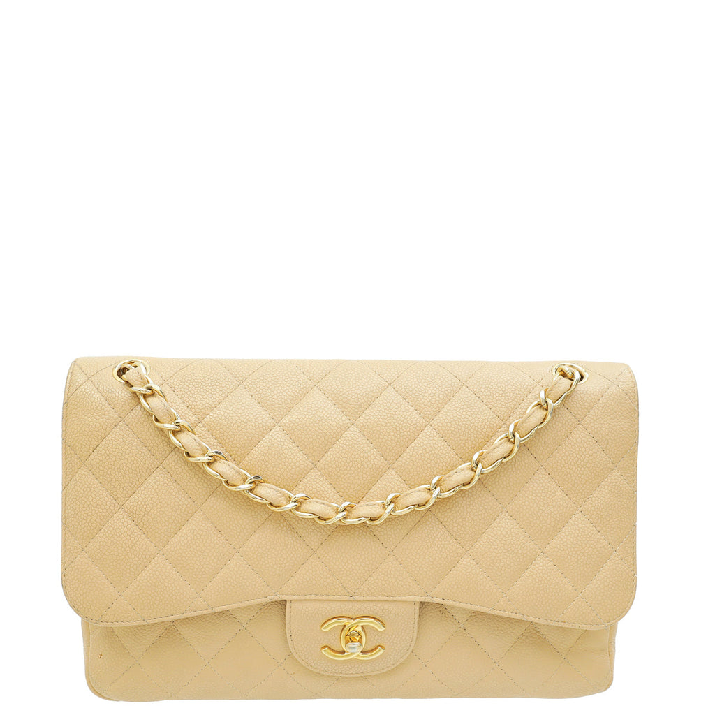 Chanel Beige CC Classic Double Flap Jumbo Bag
